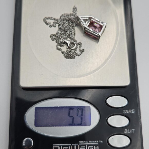 18 Inch Sterling Silver Pink And Clear Cubic Zirconia Gems Necklace A2838 - Picture 8 of 8